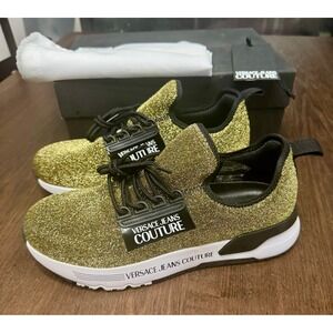Versace Jeans Couture Gold Glitter Sneakers Athletic Shoes Women's Size 10‎ US